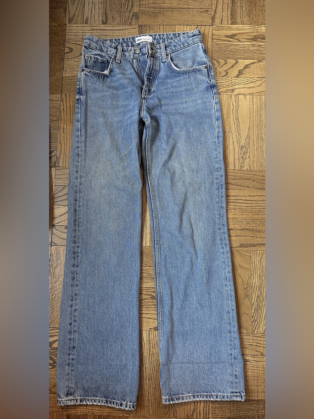 Zara Straight-Leg Jeans in Medium Blue Wash